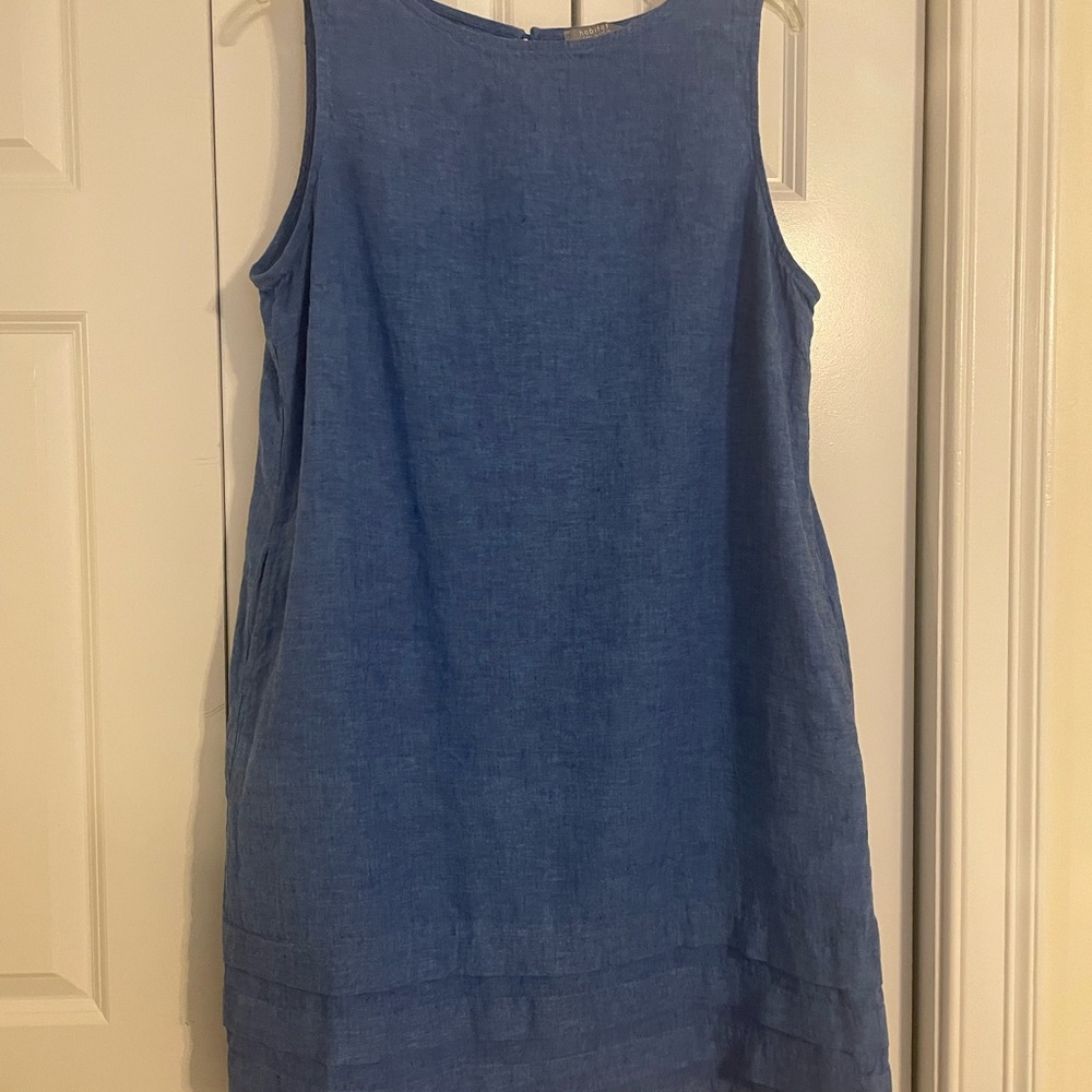 Habitat Blue Linen Sheath Dress Scoop Neck Sleeveless